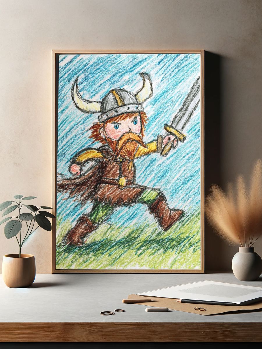 Viking Warrior — Cartoon Illustration Print. — room view 2