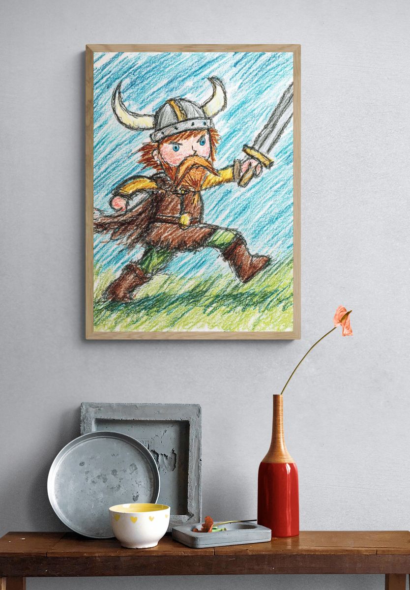 Viking Warrior — Cartoon Illustration Print. — room view 3