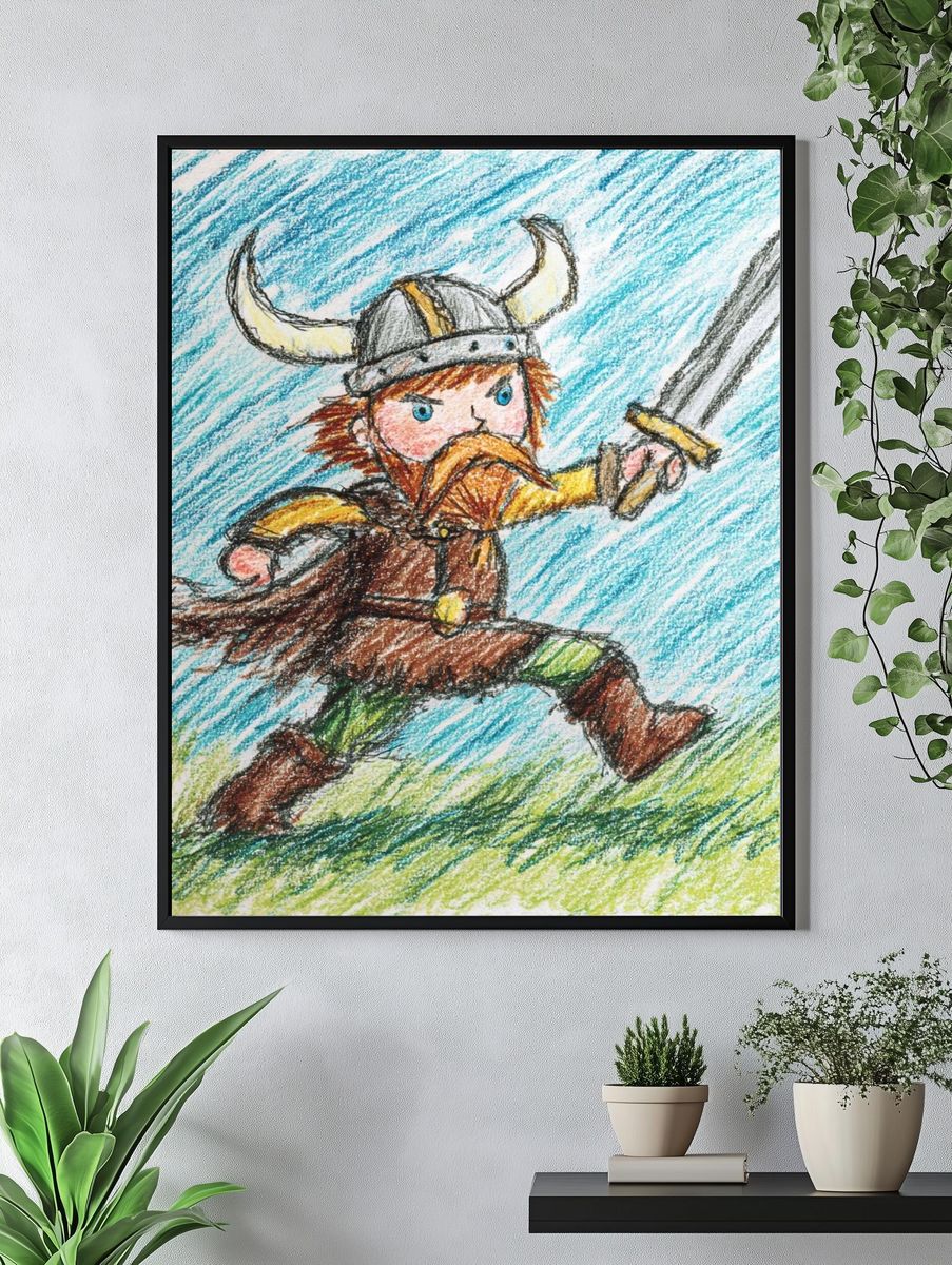 Viking Warrior — Cartoon Illustration Print. — room view 4