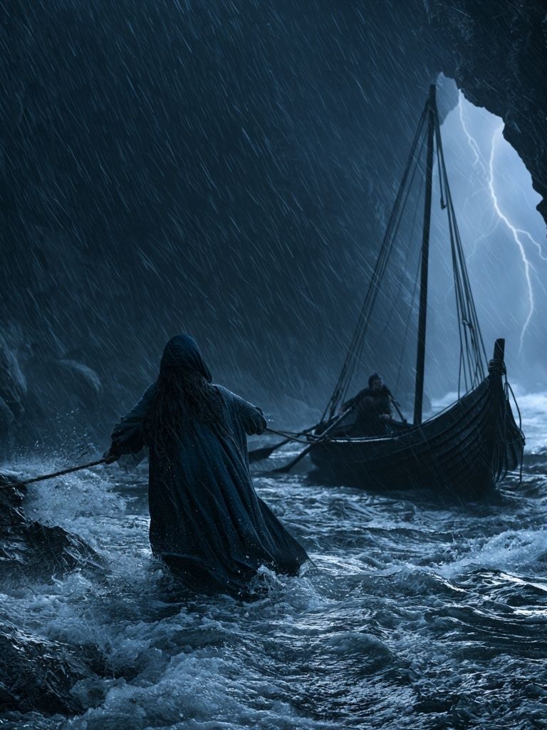 Stormy Viking Sea Cave Poster. poster detail