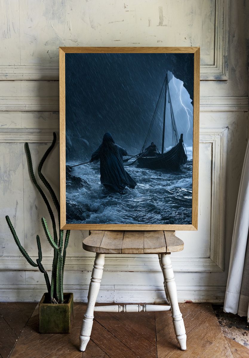 Stormy Viking Sea Cave Poster. room preview