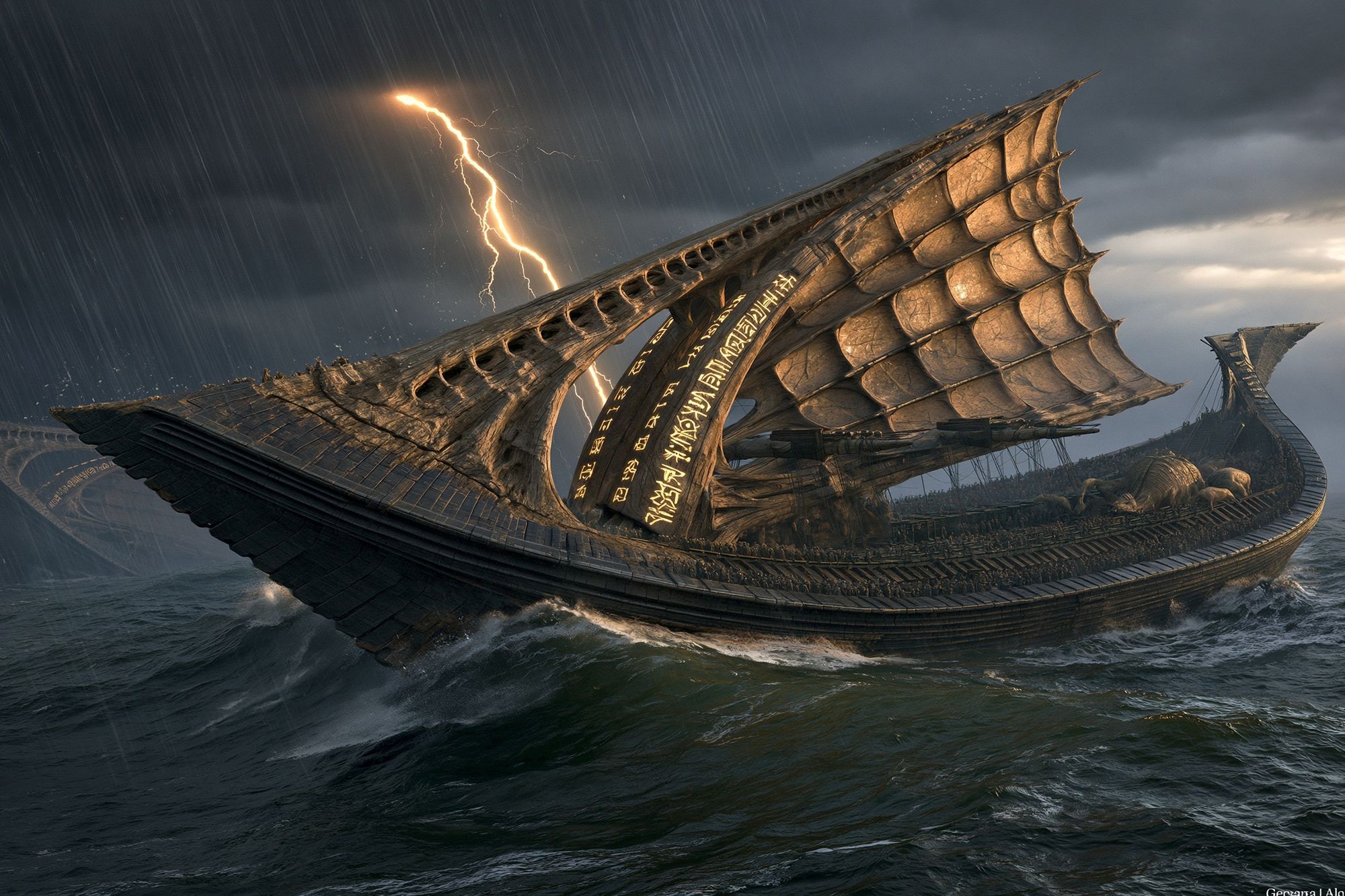 Stormbound Viking Ship Print. poster — illustration art