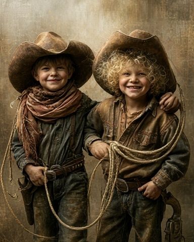 Cowboy Children Portrait Print. poster — vintage art