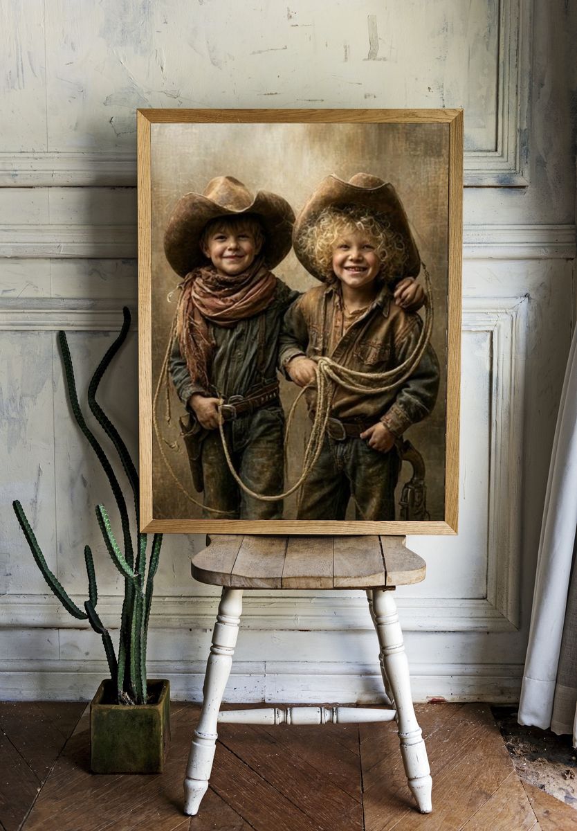 Cowboy Children Portrait Print. room preview