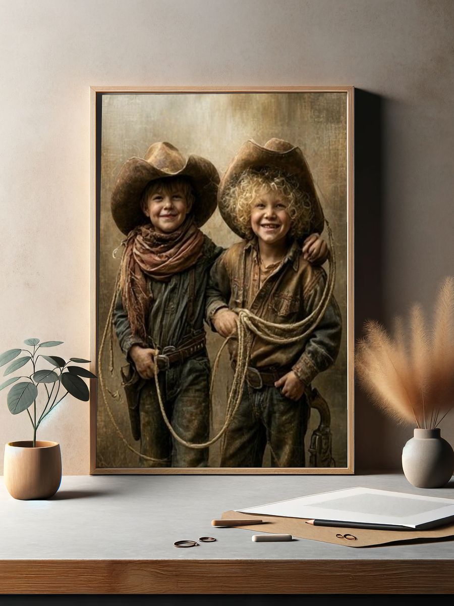 Cowboy Children Portrait Print. — room view 2