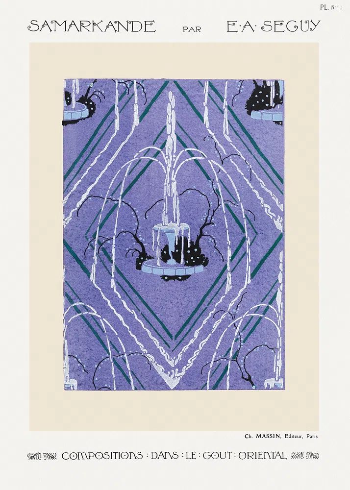 Art Deco fountain pattern pochoir. poster detail