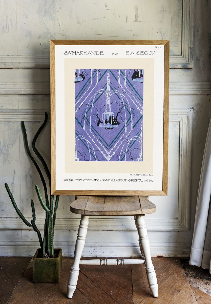 Art Deco fountain pattern pochoir. — room view 1