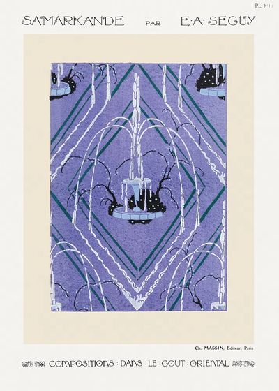 Art Deco fountain pattern pochoir. poster