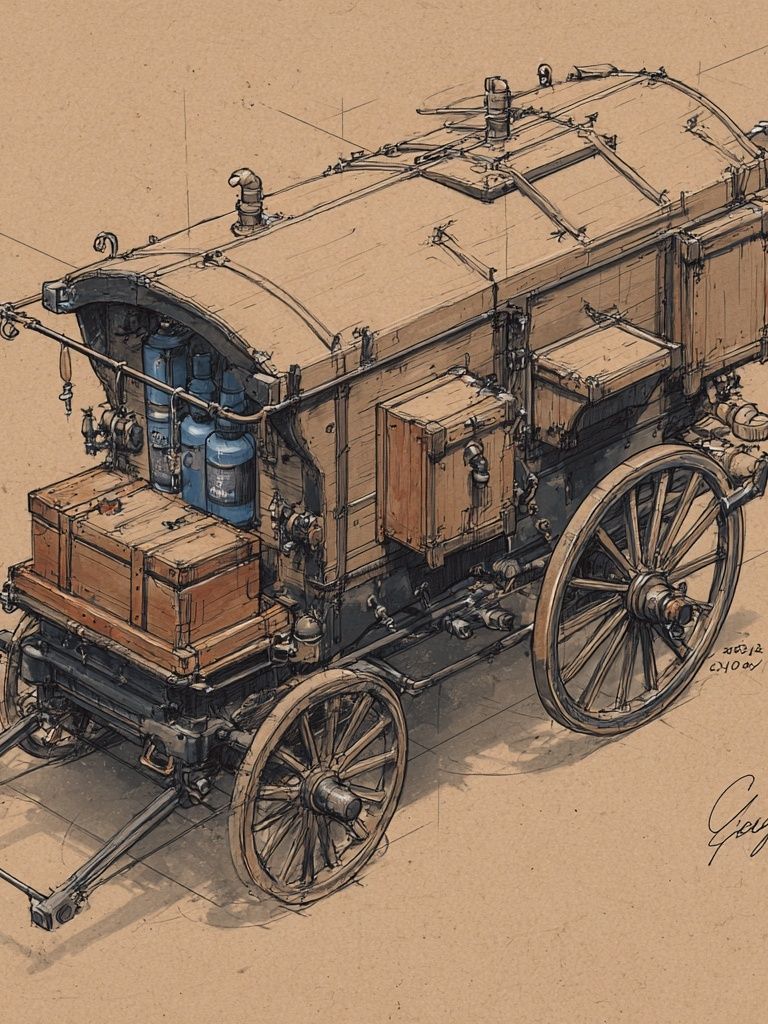 Vintage Steam Wagon Sketch Poster. poster detail