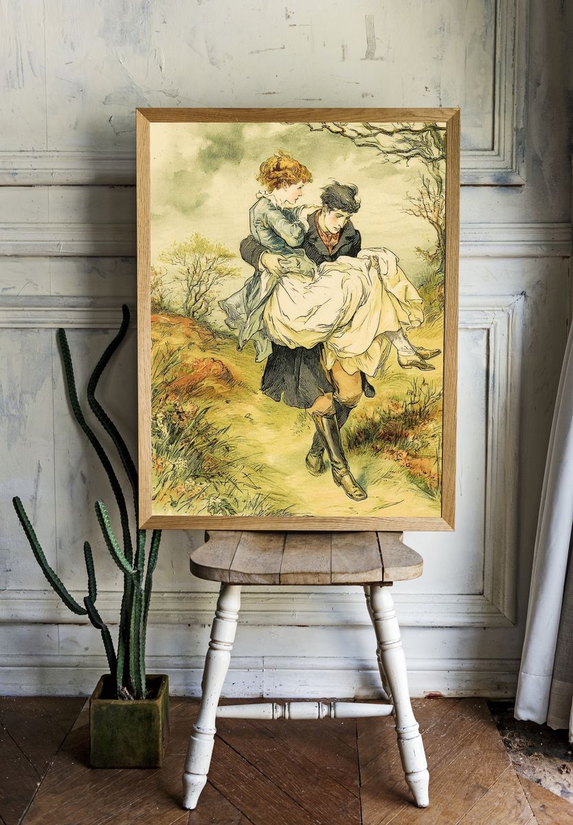 Country Carrying Scene Vintage Print. room preview