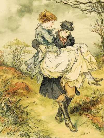 Country Carrying Scene Vintage Print.
