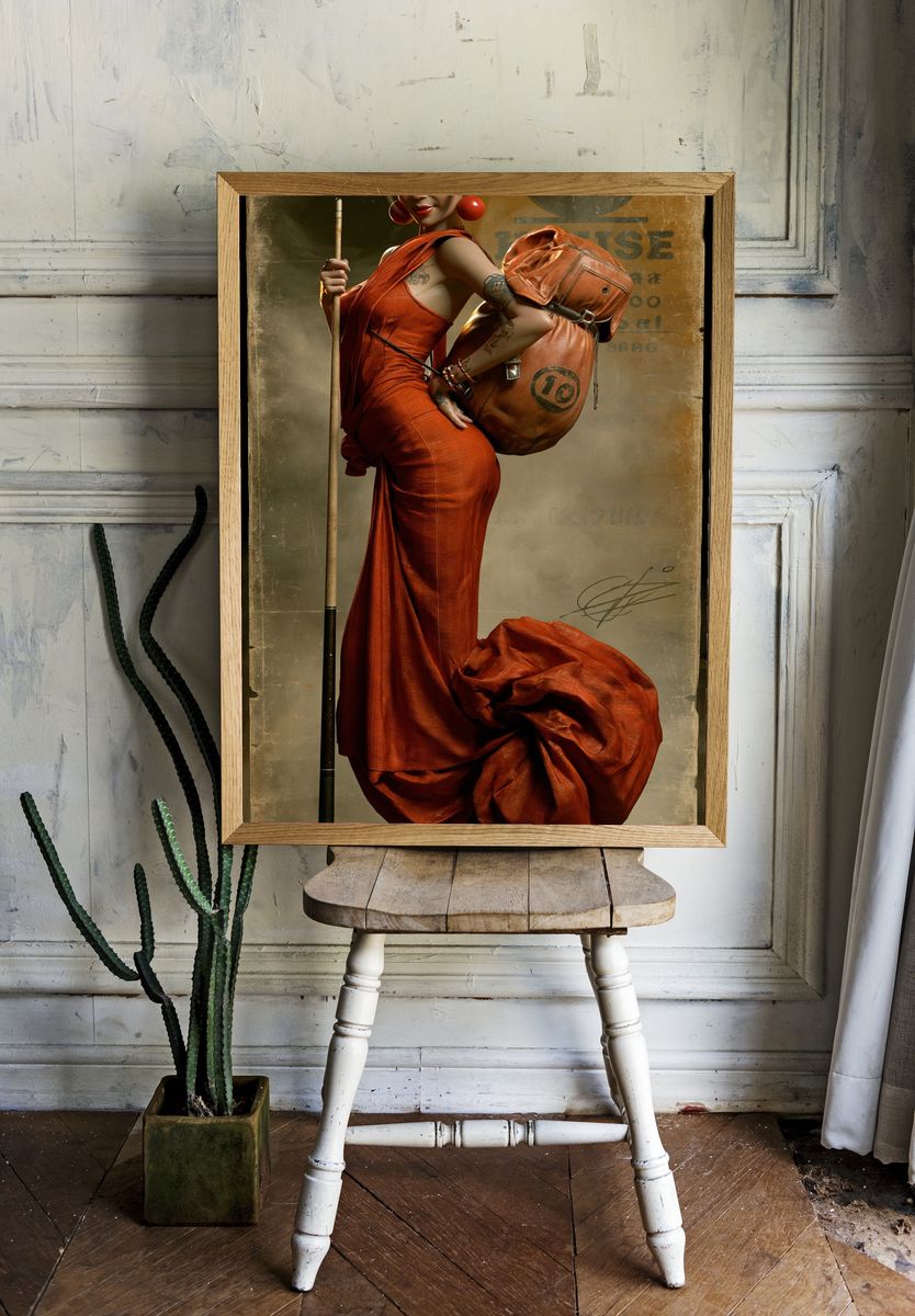 Vintage Pool Player Illustration Poster. — room view 1