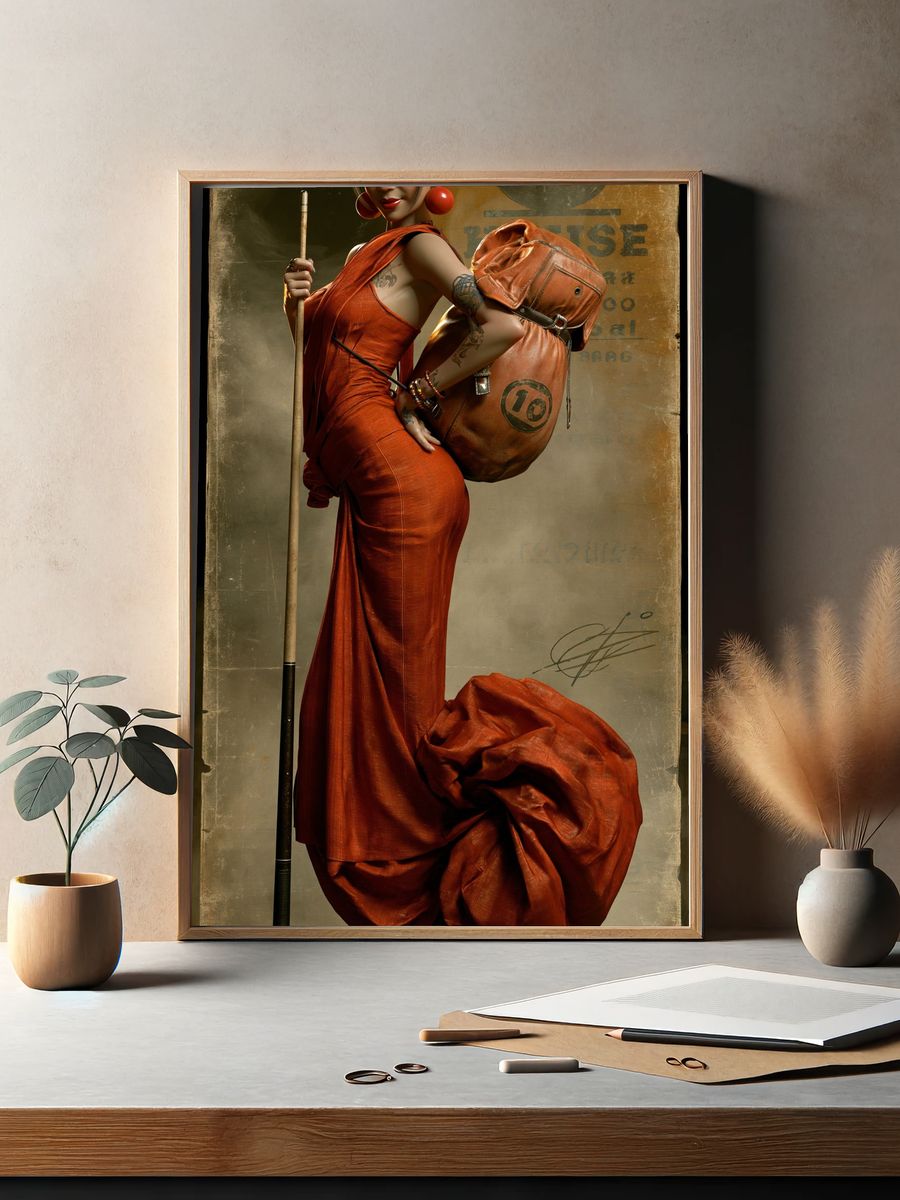 Vintage Pool Player Illustration Poster. — room view 2