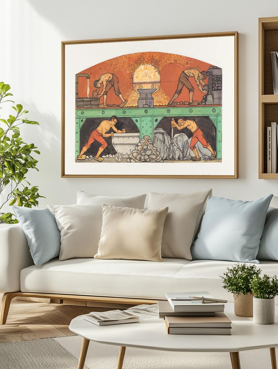 Industrial Workers Vintage Illustration Poster. — room view 2