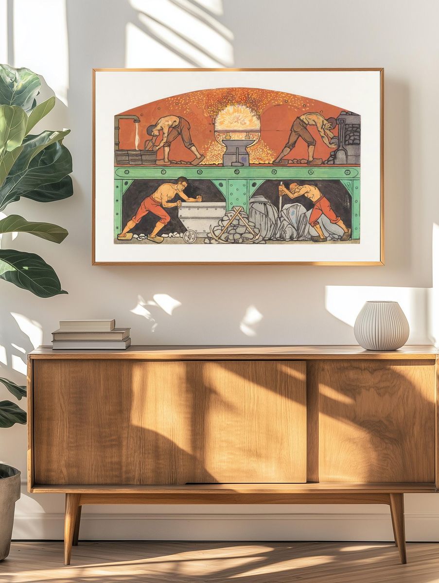 Industrial Workers Vintage Illustration Poster. — room view 3
