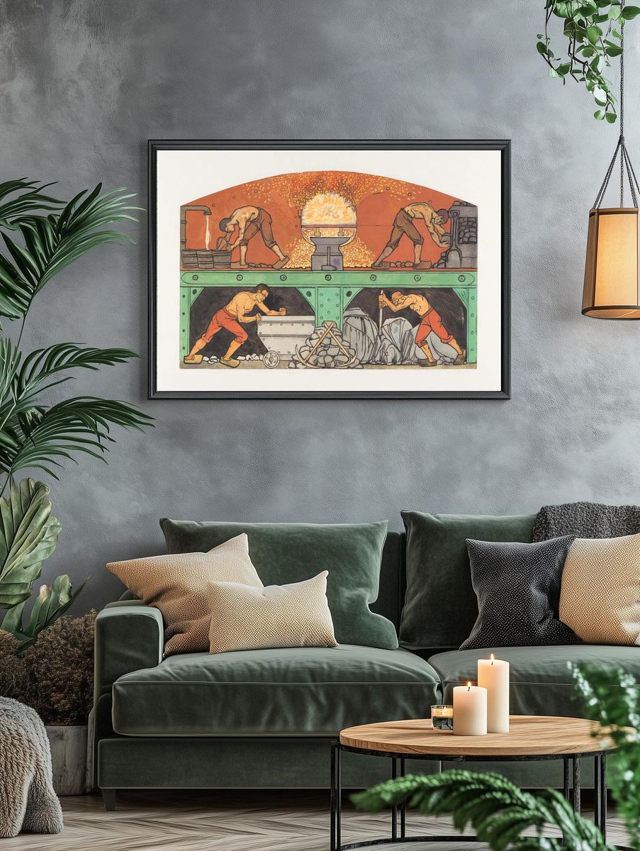 Industrial Workers Vintage Illustration Poster. — room view 4
