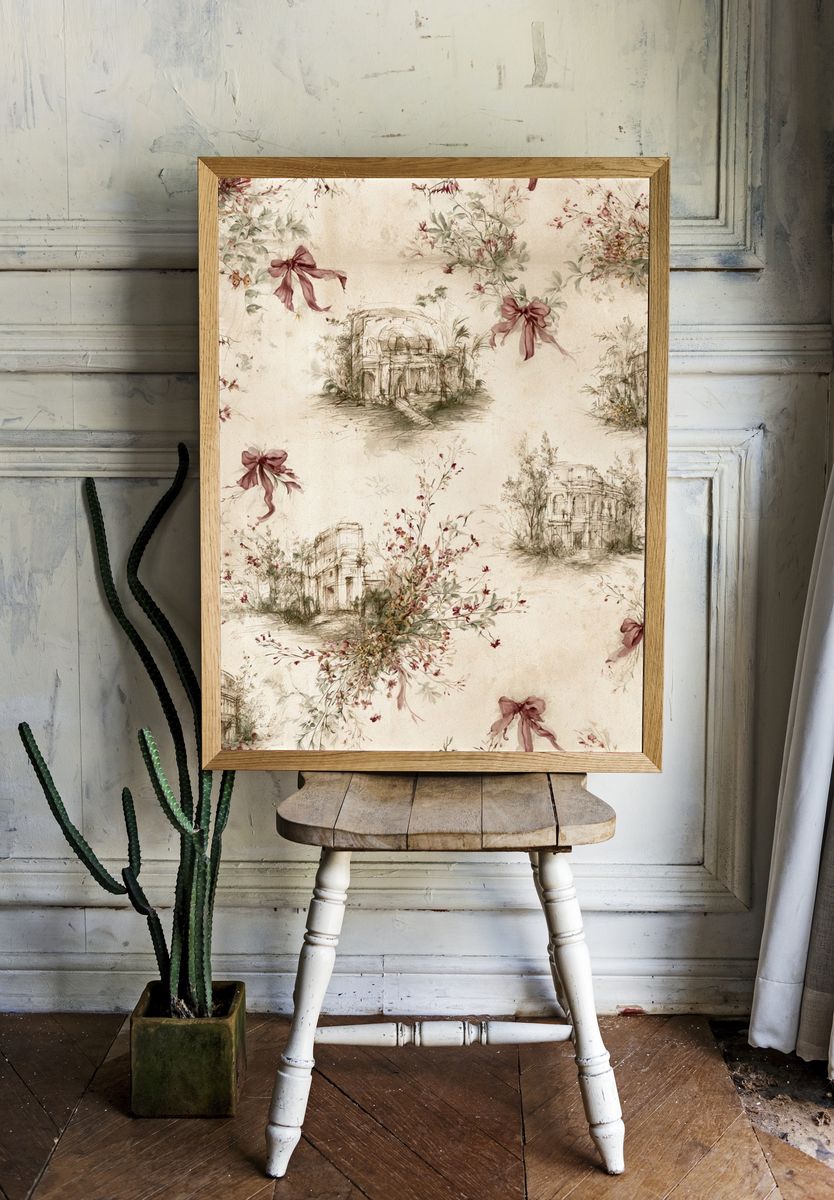 Vintage Floral Sketch Pattern Print. room preview