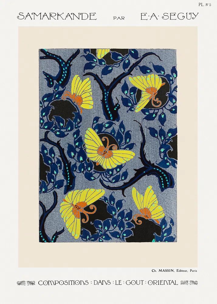 Butterfly pochoir pattern Art Nouveau. poster detail