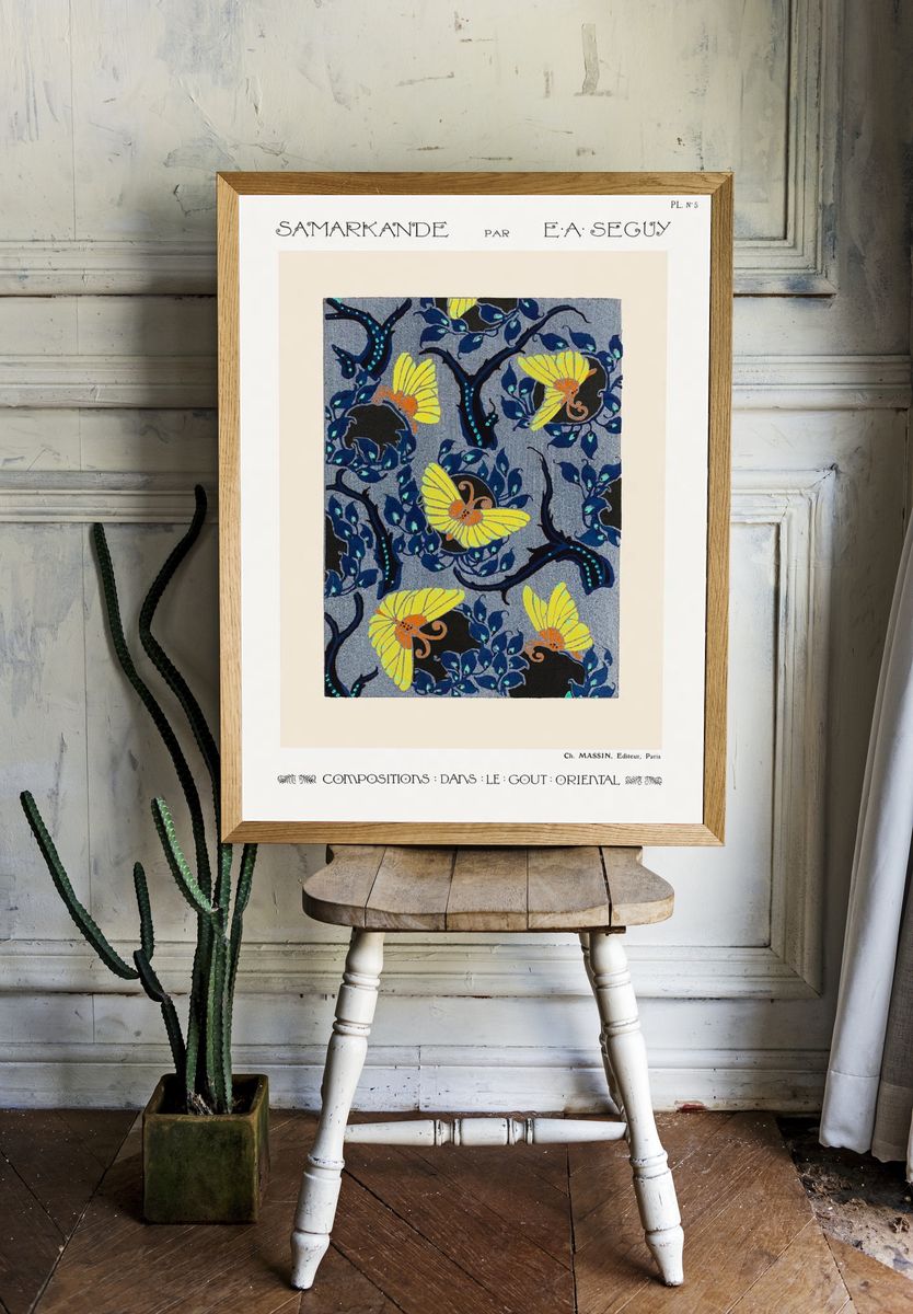 Butterfly pochoir pattern Art Nouveau room preview