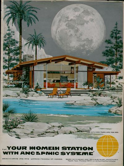Moonlit Modern House Vintage Poster.