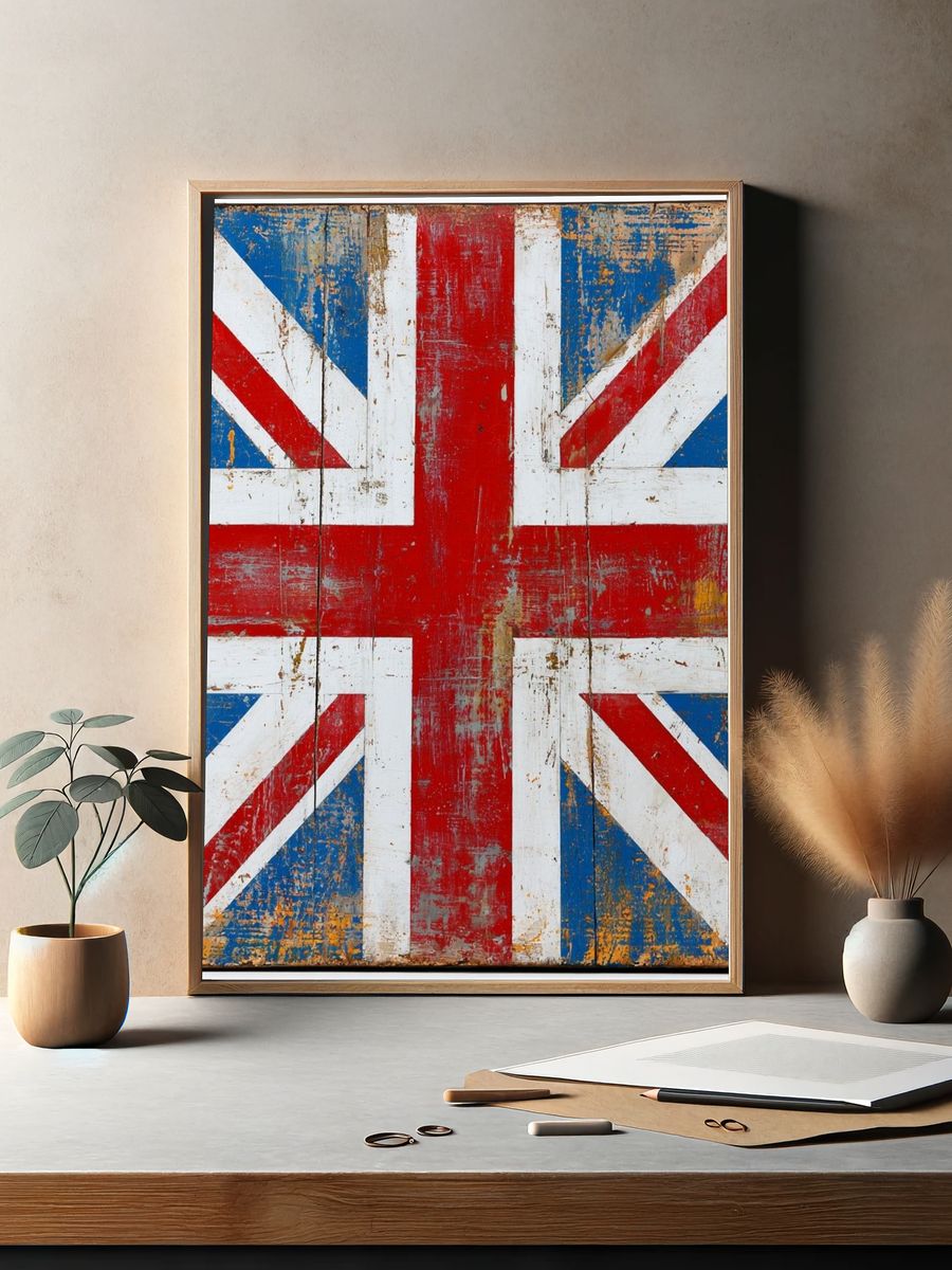 Distressed Union Jack Vintage Poster. — room view 2