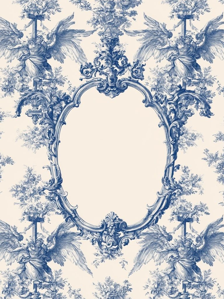 Blue Toile Cherubs Vintage Print. poster — vintage art