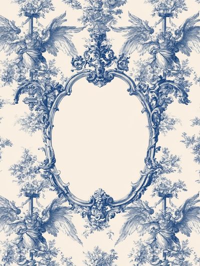 Blue Toile Cherubs Vintage Print.