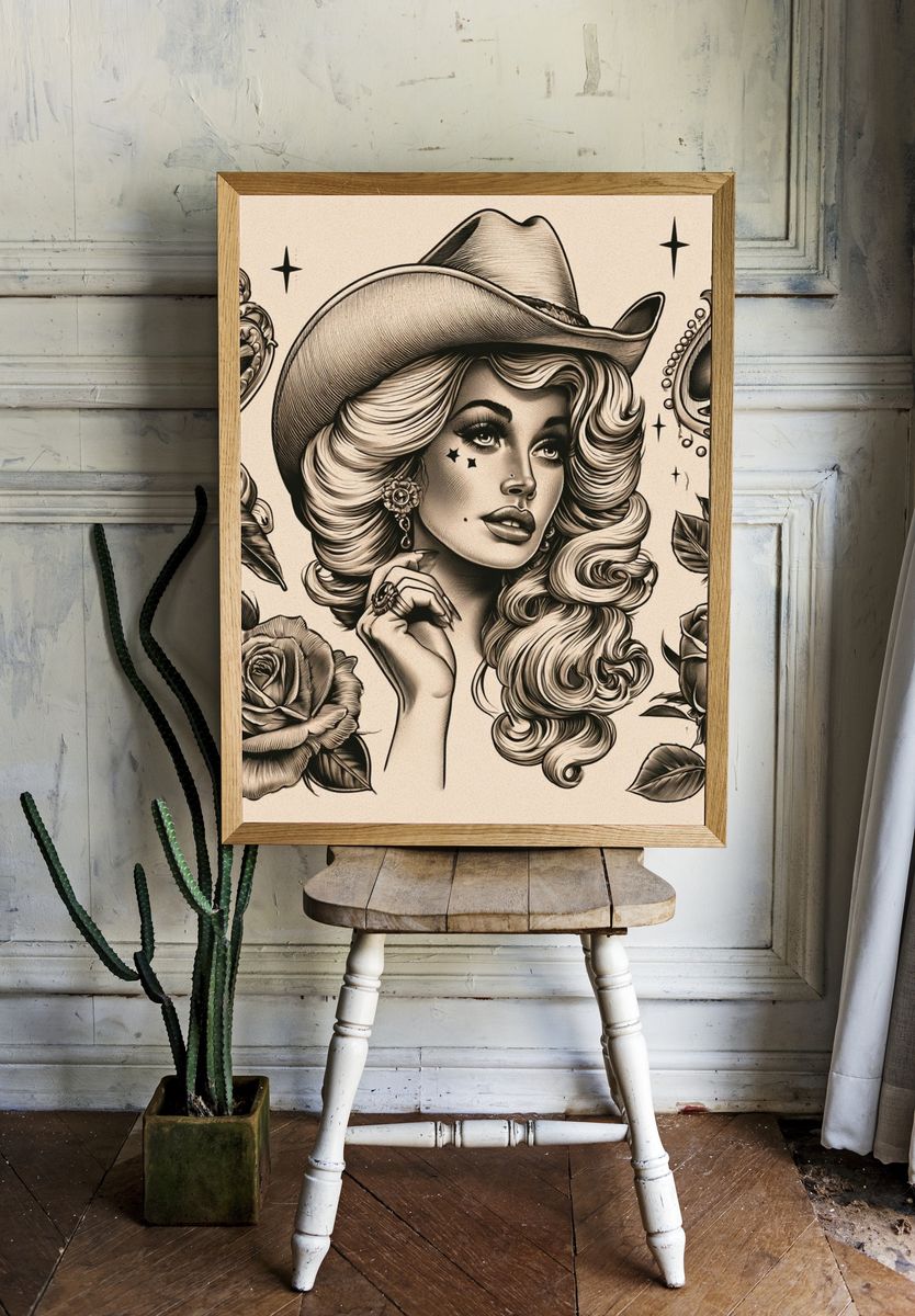 Cowgirl Pin-Up Vintage Poster. room preview