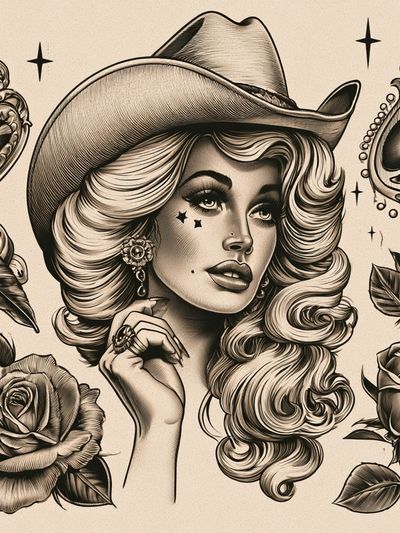 Cowgirl Pin-Up Vintage Poster.
