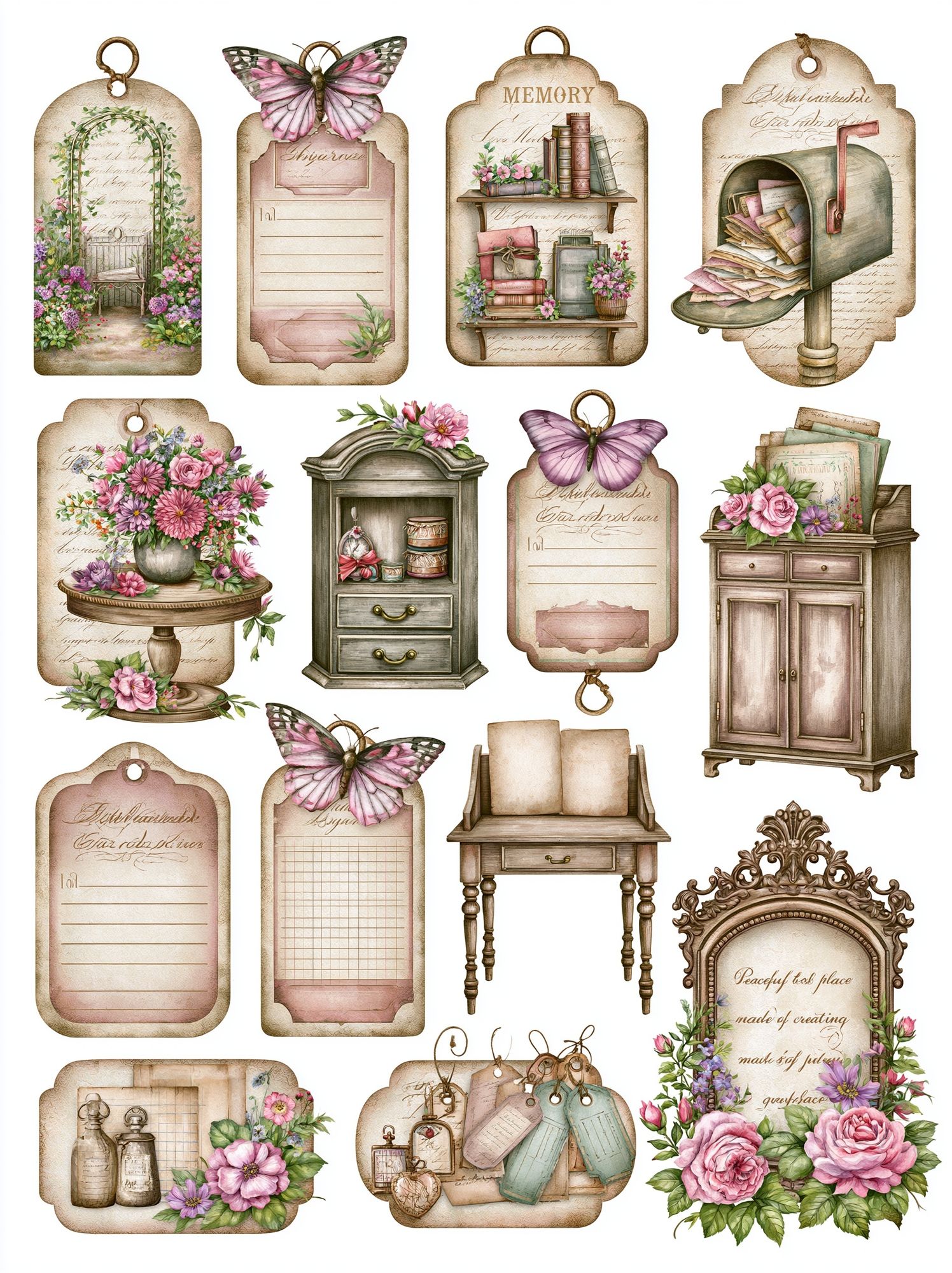 Vintage Floral Ephemera Collage Poster. poster — vintage art