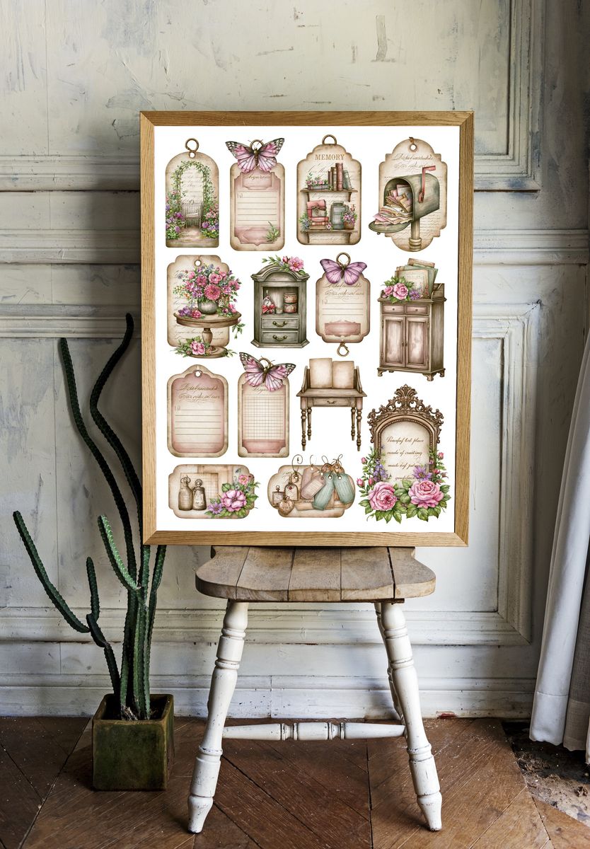 Vintage Floral Ephemera Collage Poster. room preview
