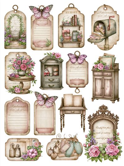 Vintage Floral Ephemera Collage Poster.