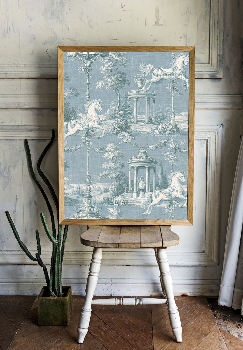 Toile de Jouy Horses Vintage Print. — room view 1