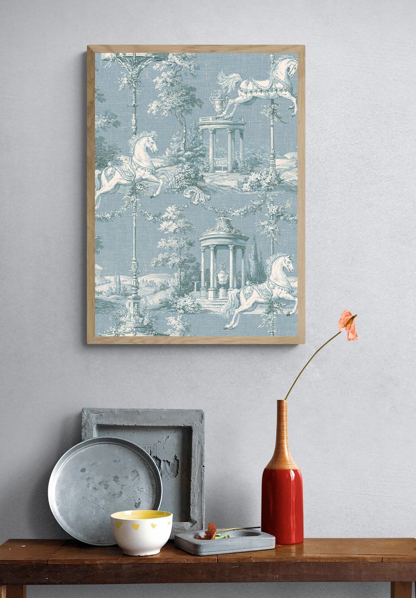 Toile de Jouy Horses Vintage Print. — room view 3