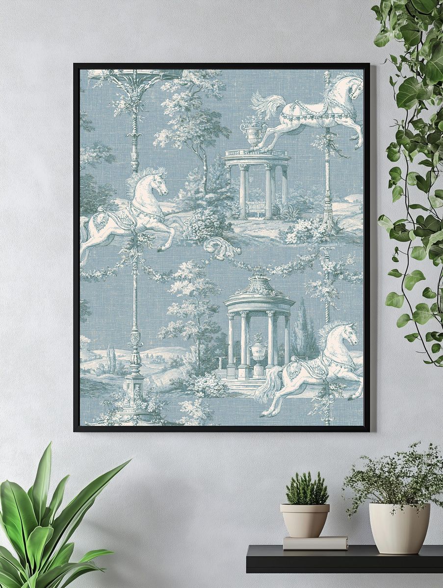 Toile de Jouy Horses Vintage Print. — room view 4