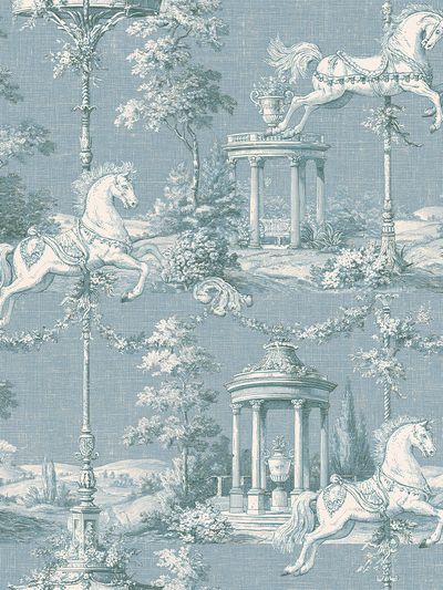 Toile de Jouy Horses Vintage Print.