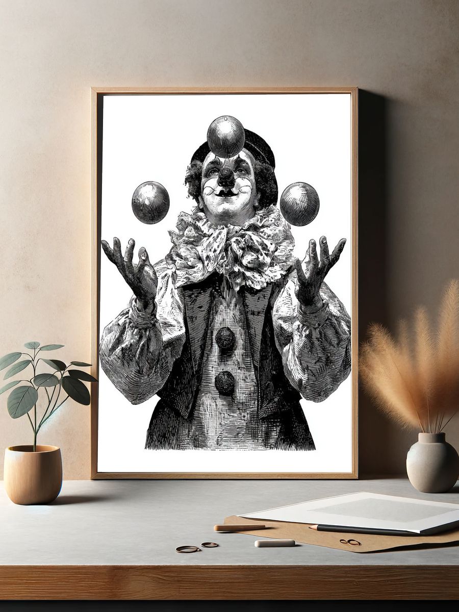 Vintage Clown Juggler Print. — room view 2