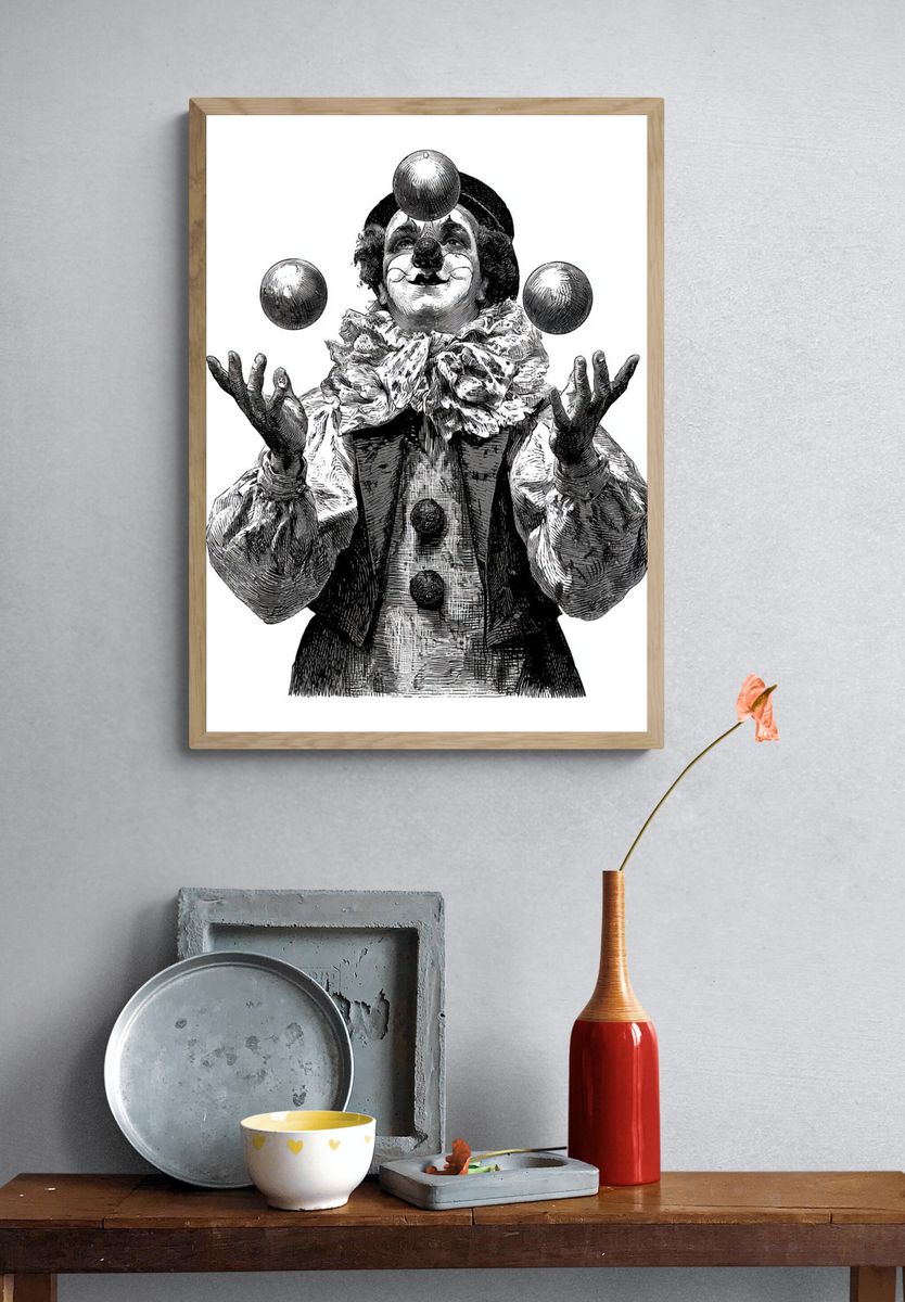 Vintage Clown Juggler Print. — room view 3