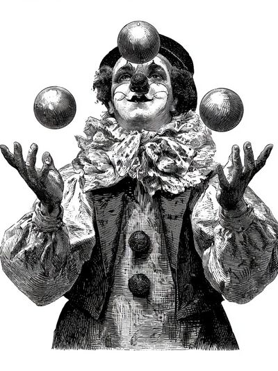 Vintage Clown Juggler Print.