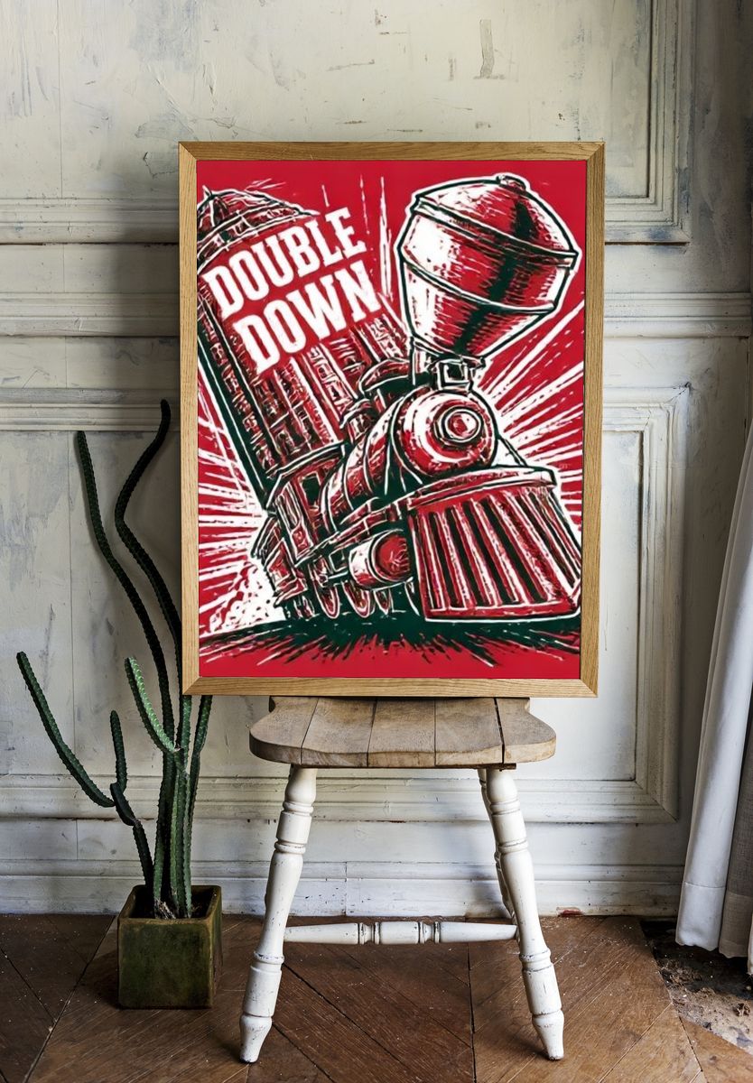 Double Down Train Retro Poster. room preview