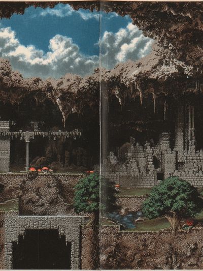 Fantasy Cave Ruins Vintage Print.