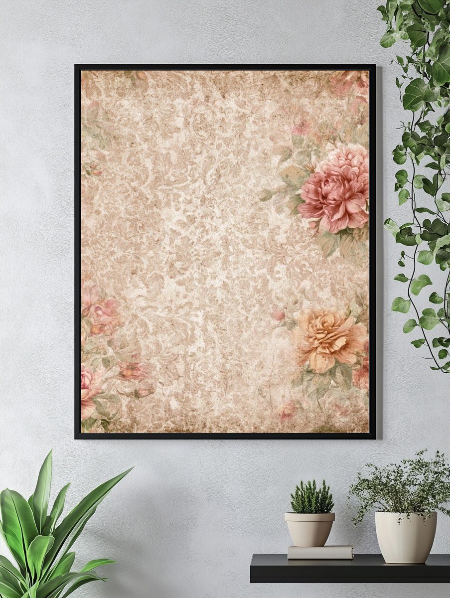 Vintage Floral Damask Poster. — room view 4