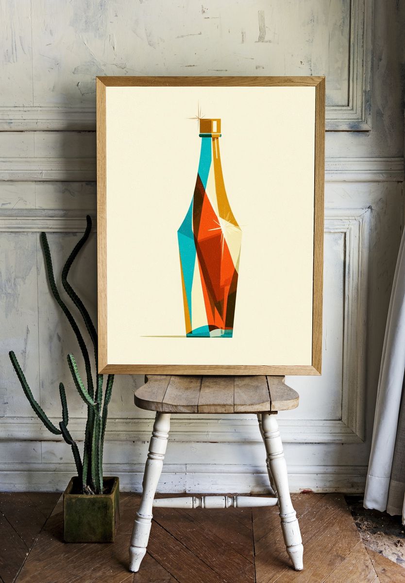 Geometric Bottle Vintage Poster. — room view 1
