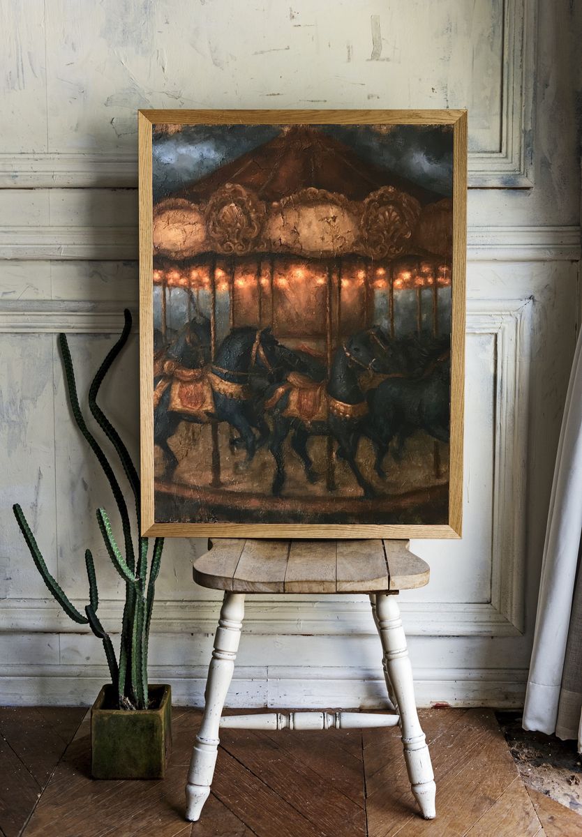 Vintage Carousel at Night Poster. room preview