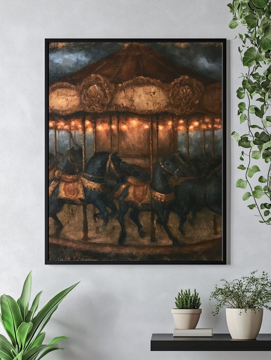 Vintage Carousel at Night Poster. — room view 4
