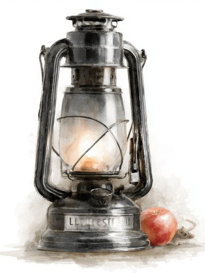 Vintage Lantern Still Life Print.