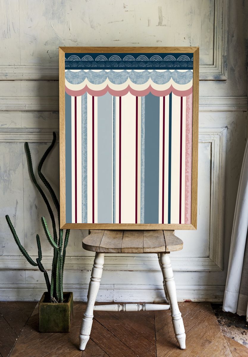 Scalloped Stripes Vintage Poster. — room view 1