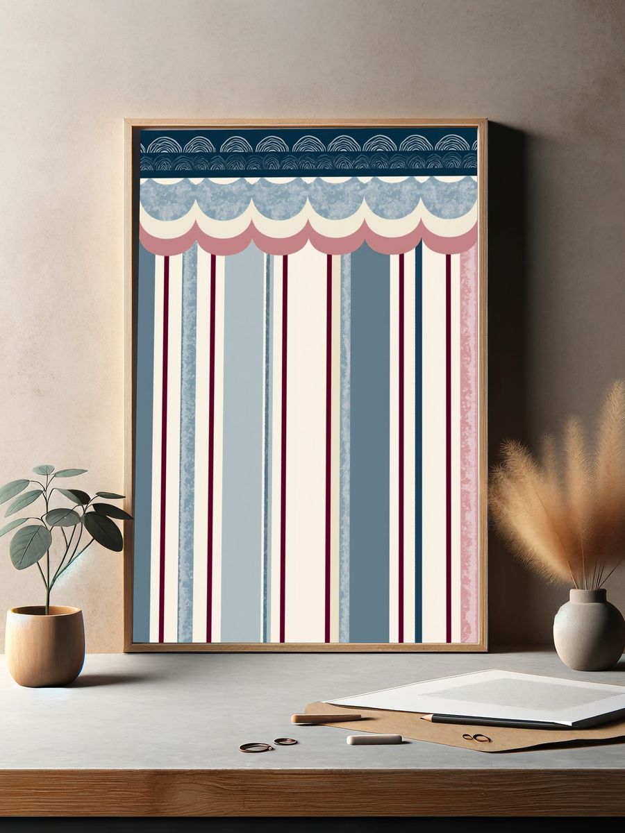 Scalloped Stripes Vintage Poster. — room view 2