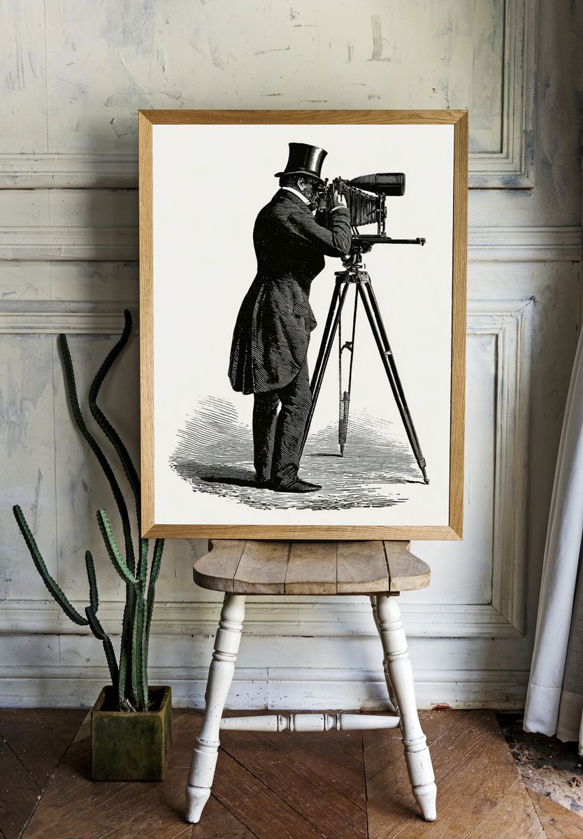Vintage Photographer Illustration Poster. — room view 1