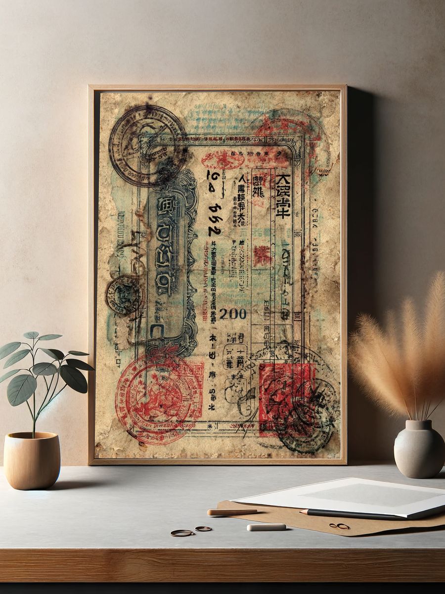 Vintage Japanese Stamp Collage Print. — room view 2